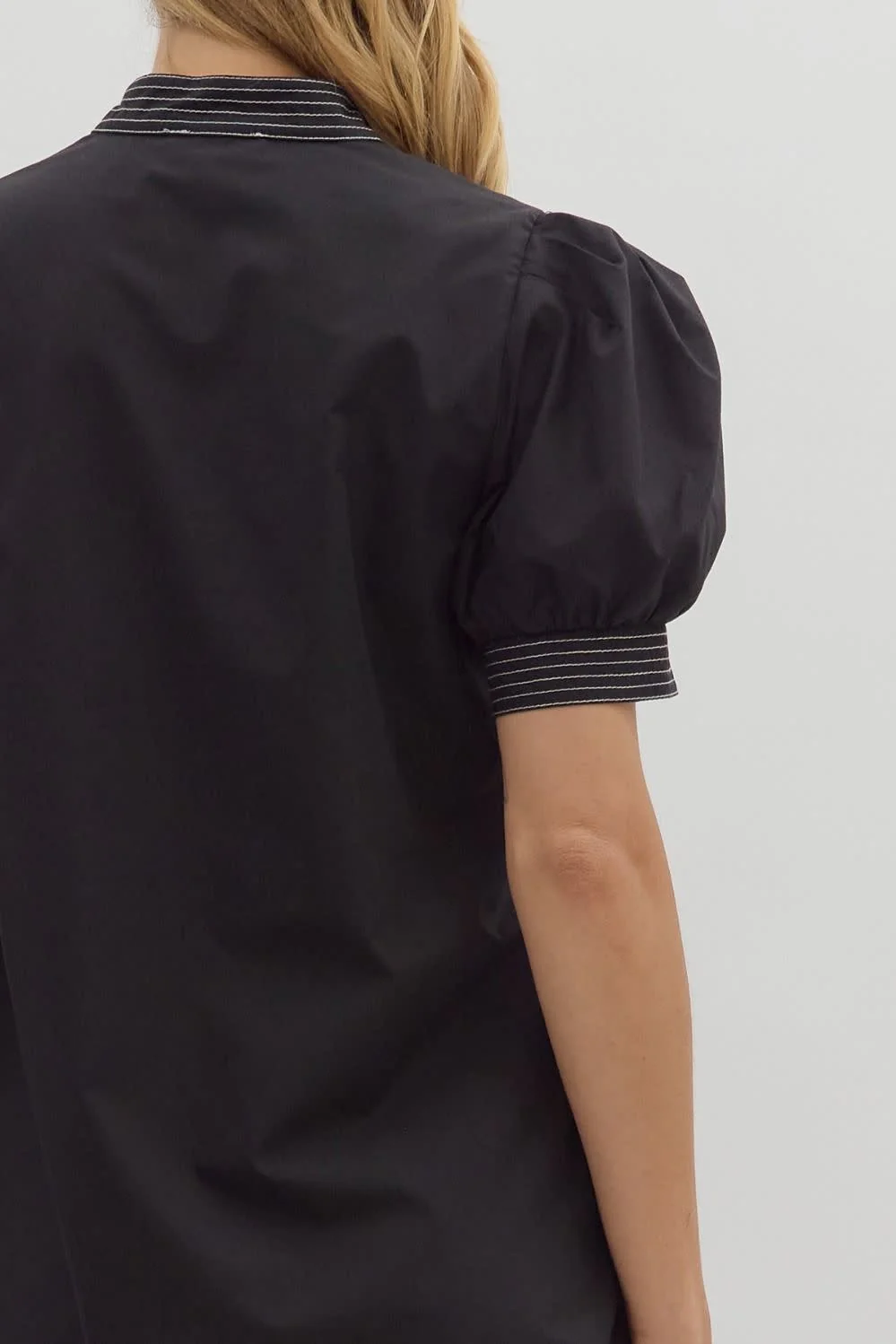 Mia Solid Cuff Band Short Puff Sleeve Pullover Mini Dress - Image 5