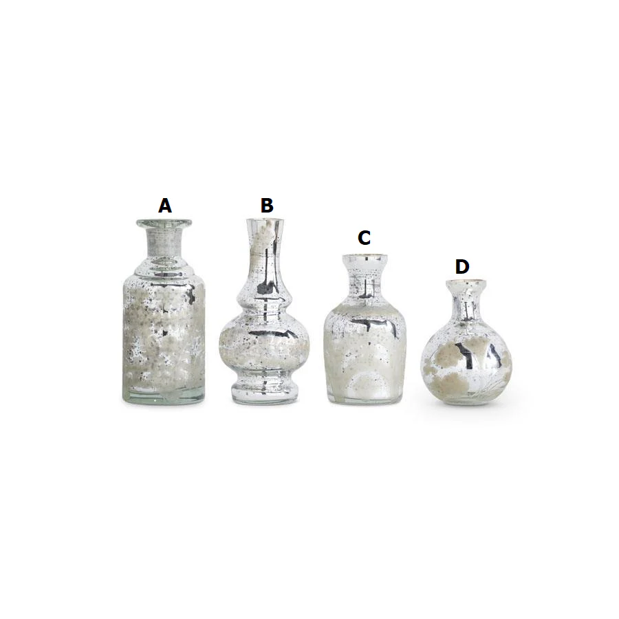 Mini Silver Mercury Glass Etched Bud Vases - Sold Individually