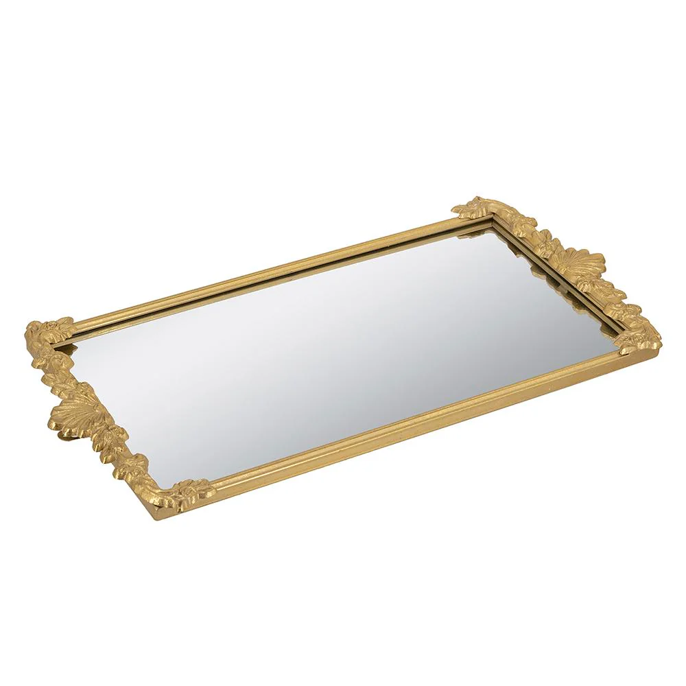 Mirror Tray w/ Gold Frame & Intricate Floral