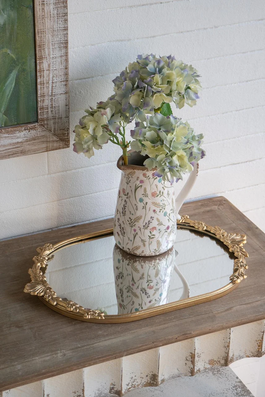 Mirror Tray with Gold Iron Frame Intricate Floral - Image 6