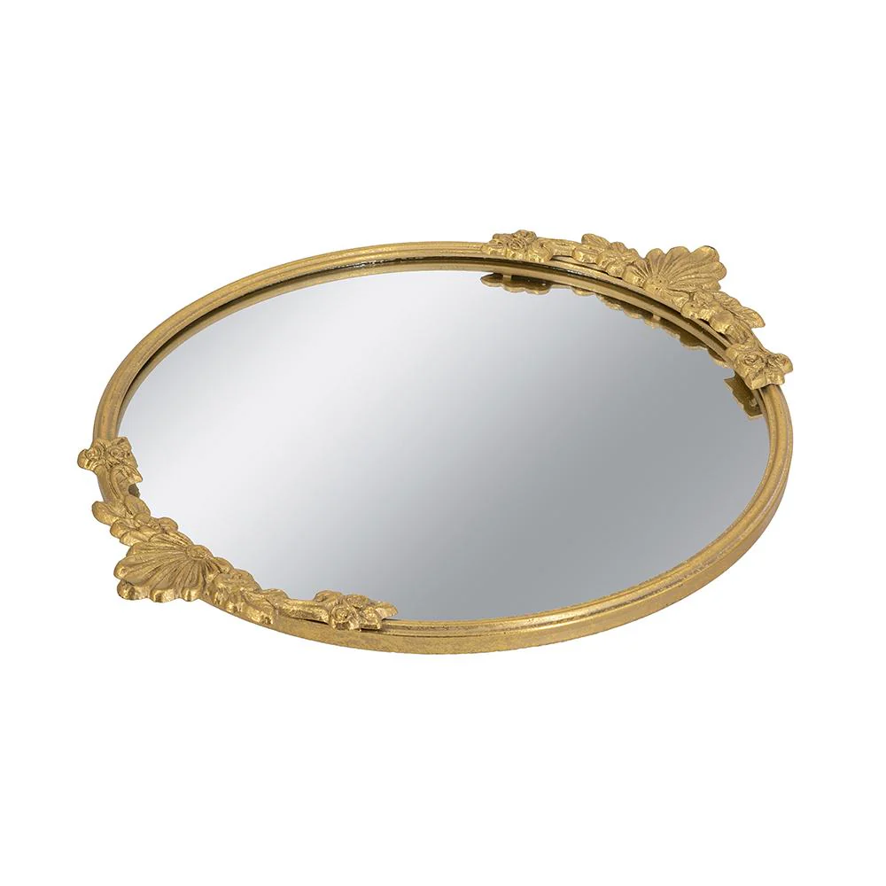 Mirror Tray with Gold Iron Frame & Intricate Floral