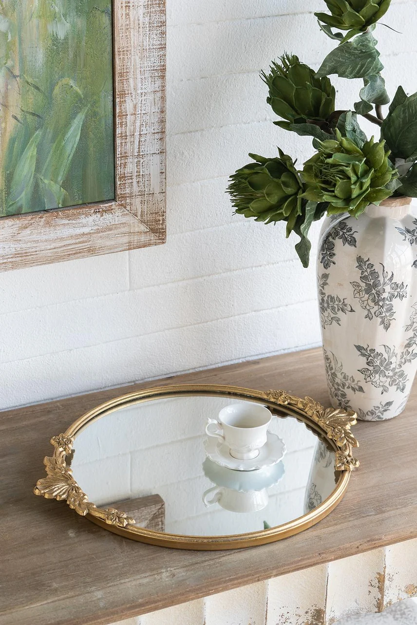 Mirror Tray with Gold Iron Frame & Intricate Floral - Image 6