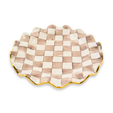 Mocha Check Ceramic Fluted Dinner Plate