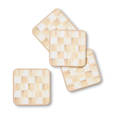 Mocha Check Cork Back Coaster - Set of 4