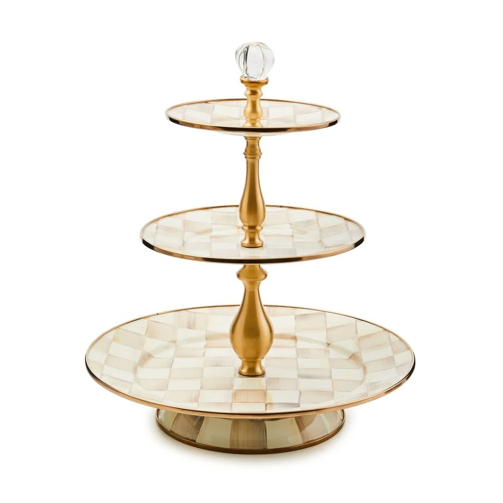 Mocha Check Three Tier Sweet Stand