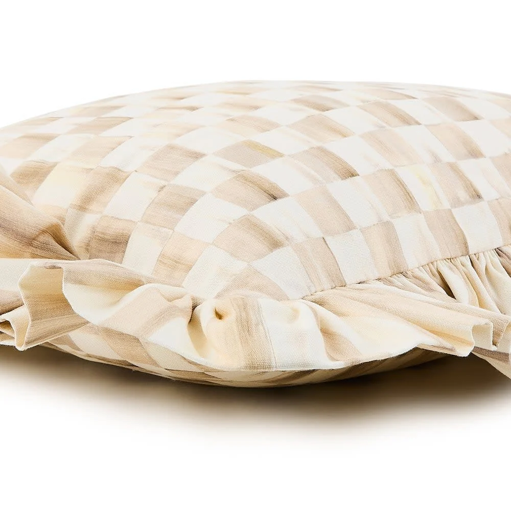 Mocha Check Throw Pillow with Ruffle - Image 2