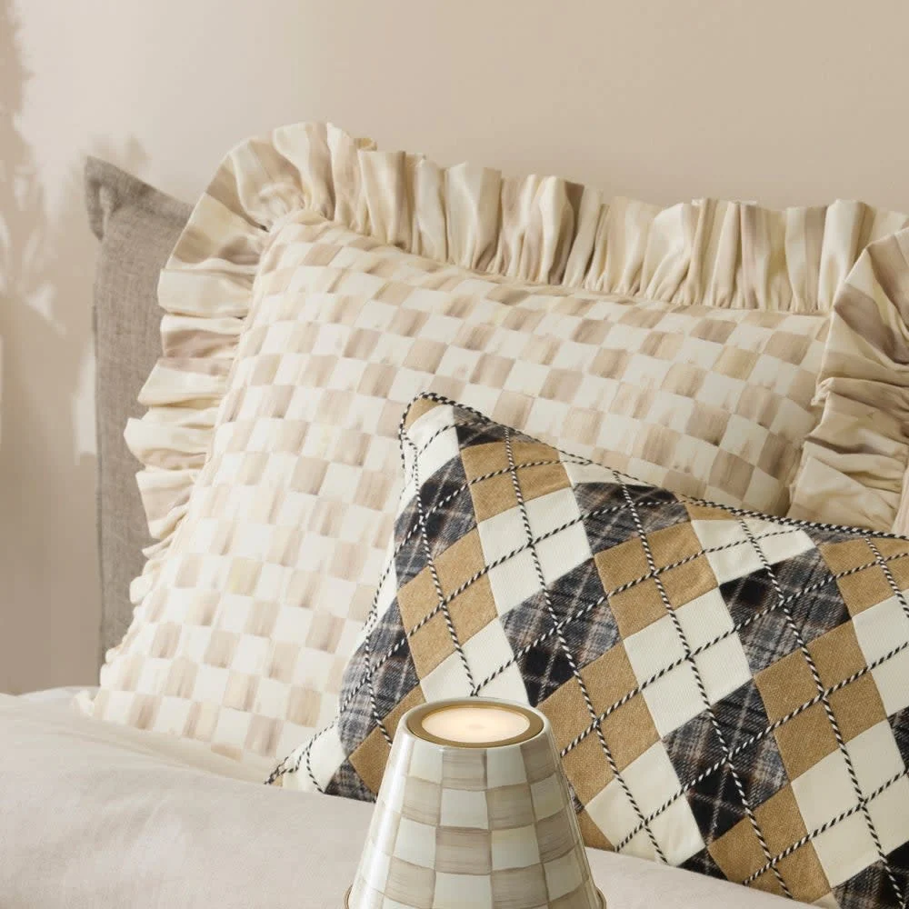 Mocha Check Throw Pillow with Ruffle - Image 3