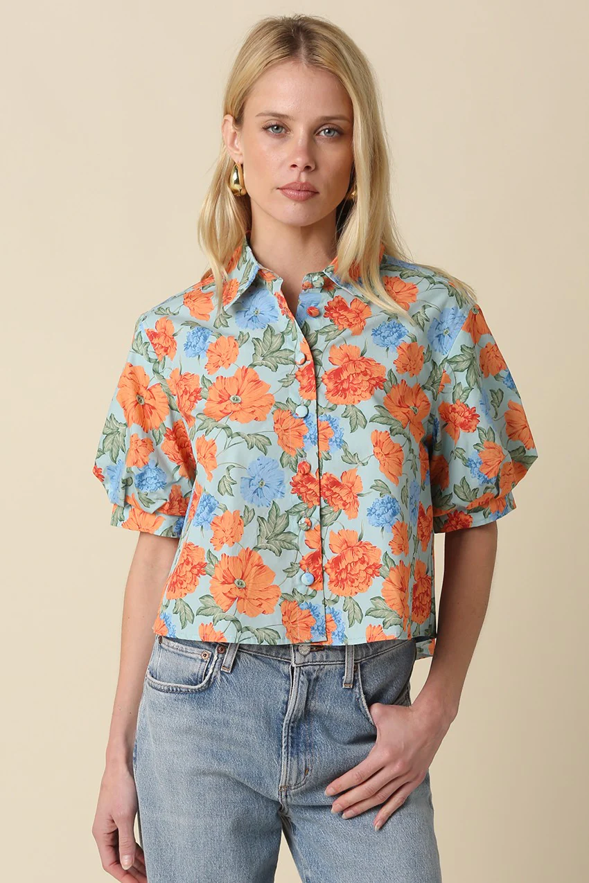 Mollie Floral Puff-sleeve Button Top