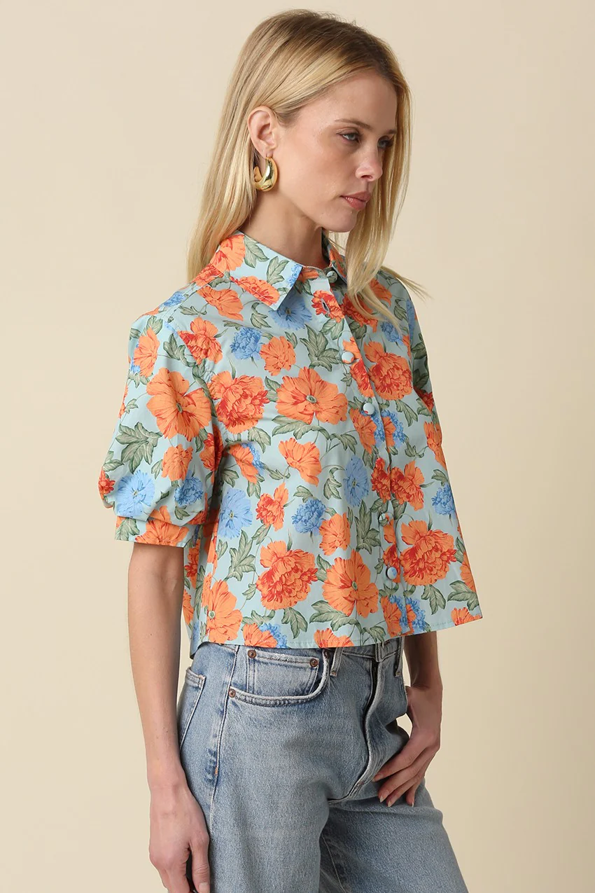 Mollie Floral Puff-sleeve Button Top - Image 2