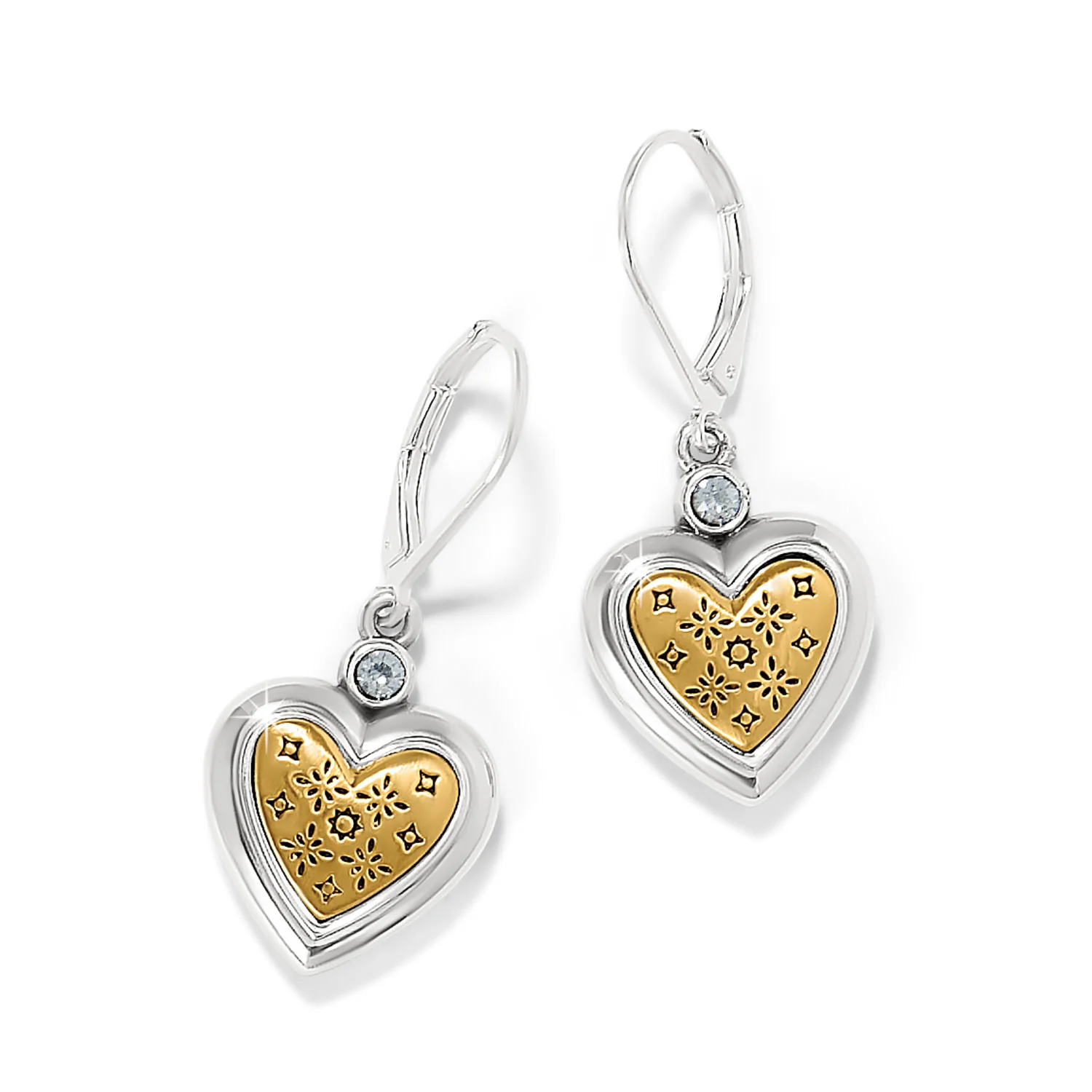 Mosaic Heart Two Tone Leverback Earrings - Image 2