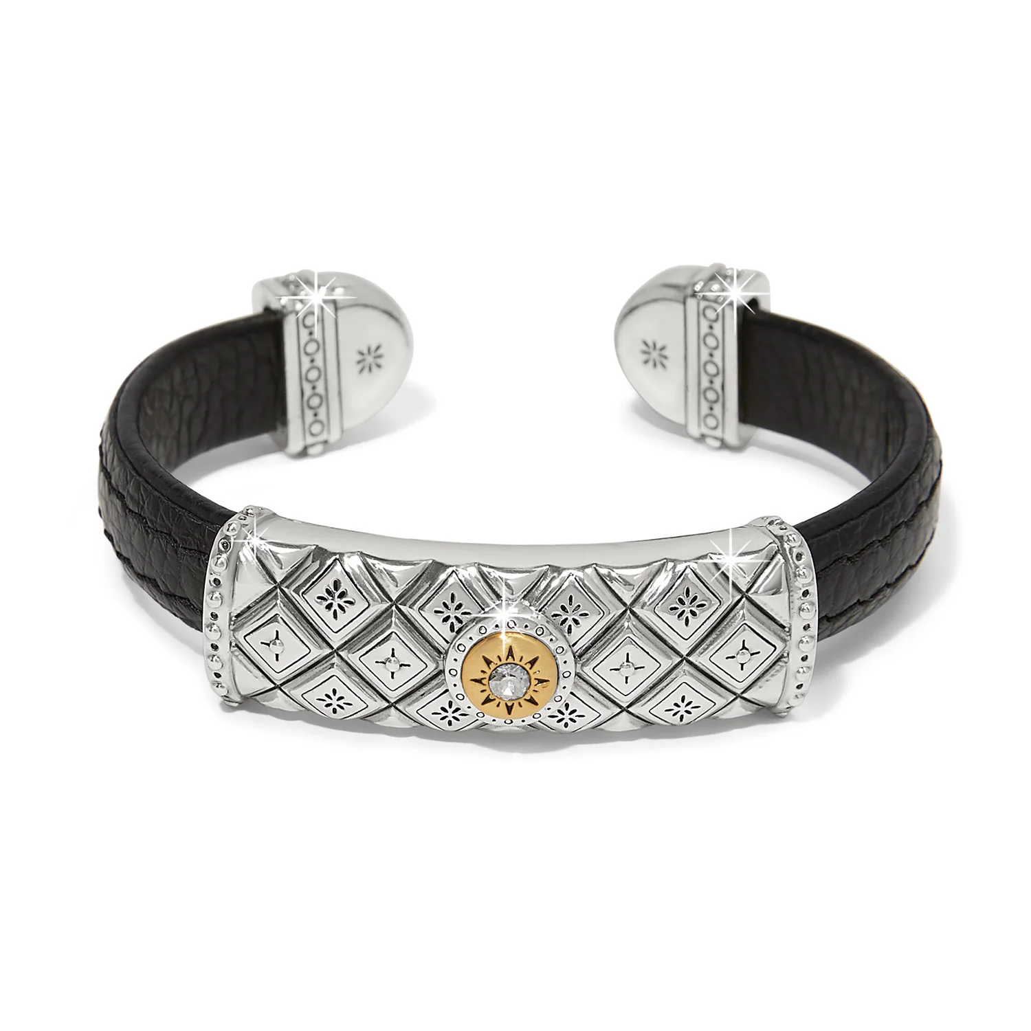 Mosaic Two Tone Leather Bar Cuff Bracelet - Image 3