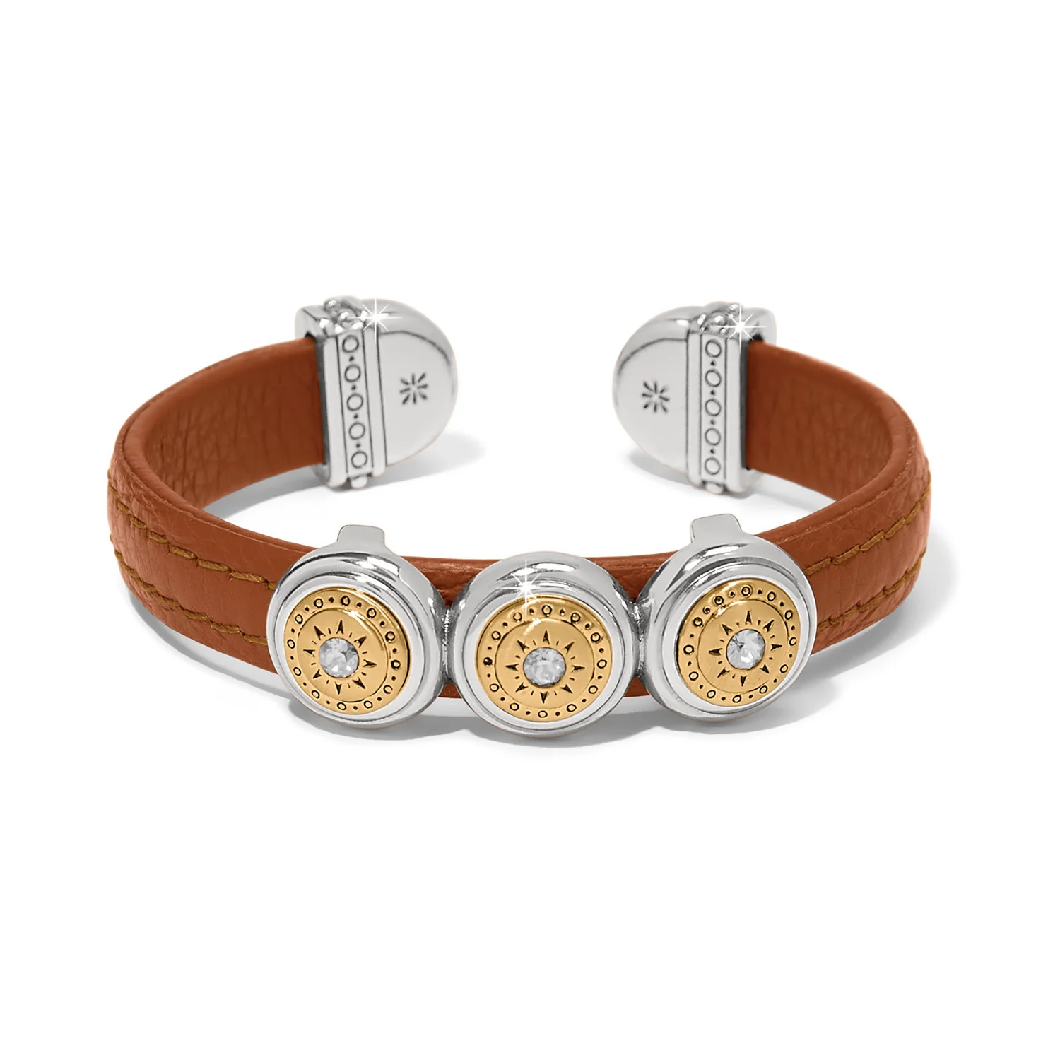 Mosaic Two Tone Leather Bar Cuff Bracelet - Image 4