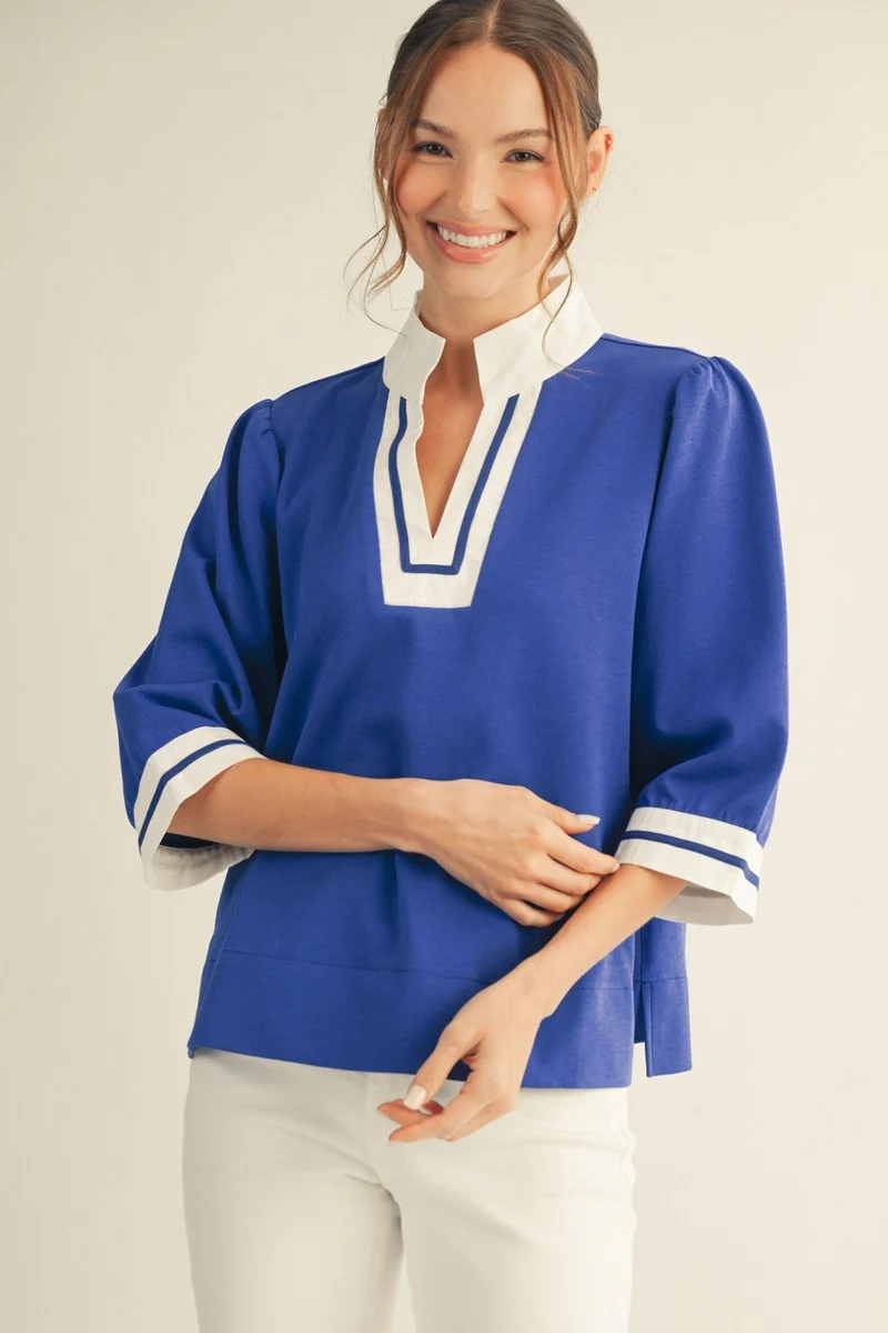 Nana Color Contrast Accent Standing Neck Solid Top