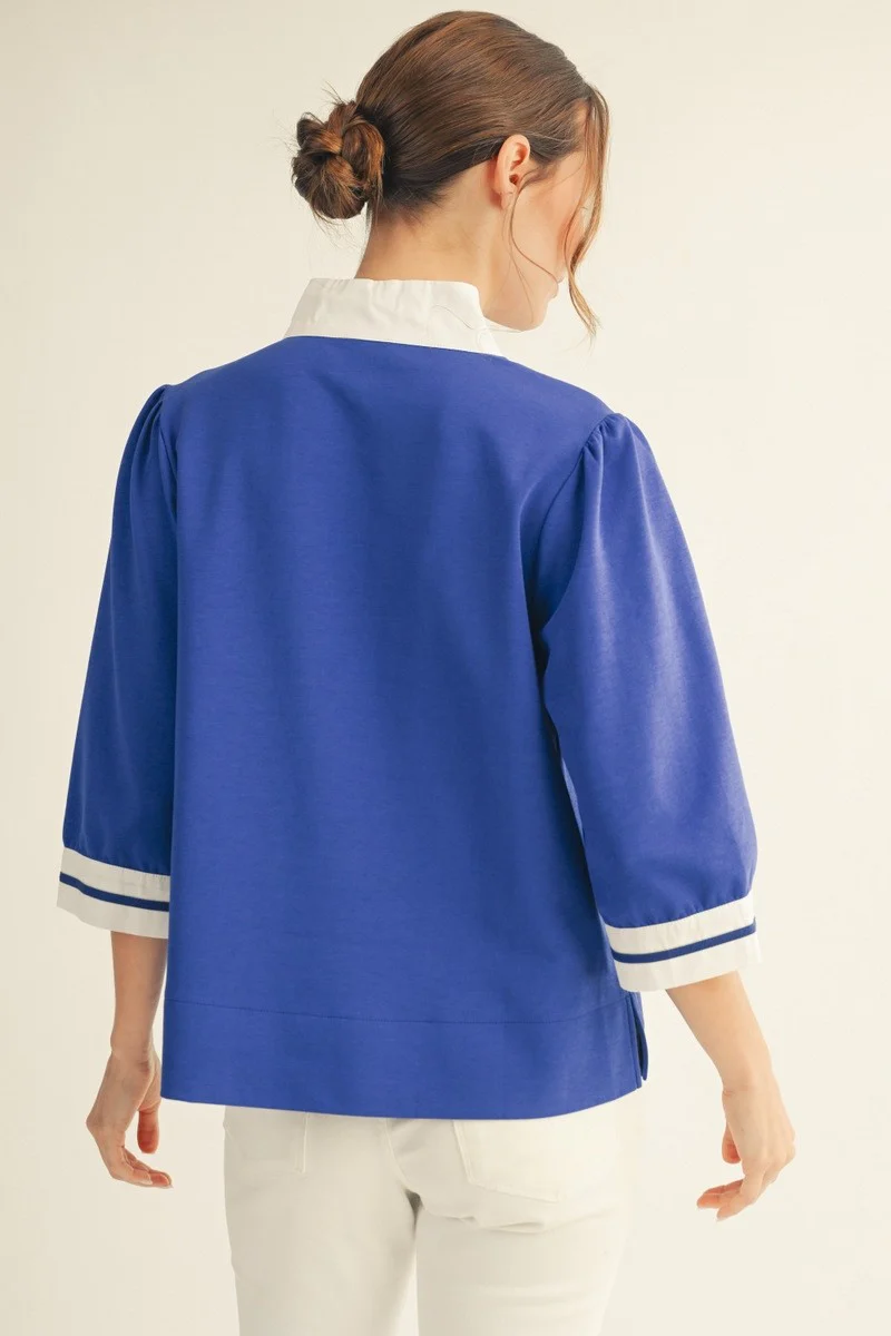 Nana Color Contrast Accent Standing Neck Solid Top - Image 2