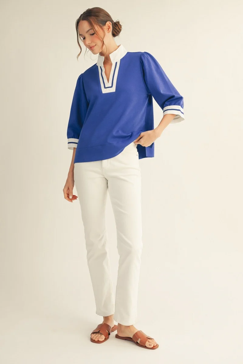 Nana Color Contrast Accent Standing Neck Solid Top - Image 4