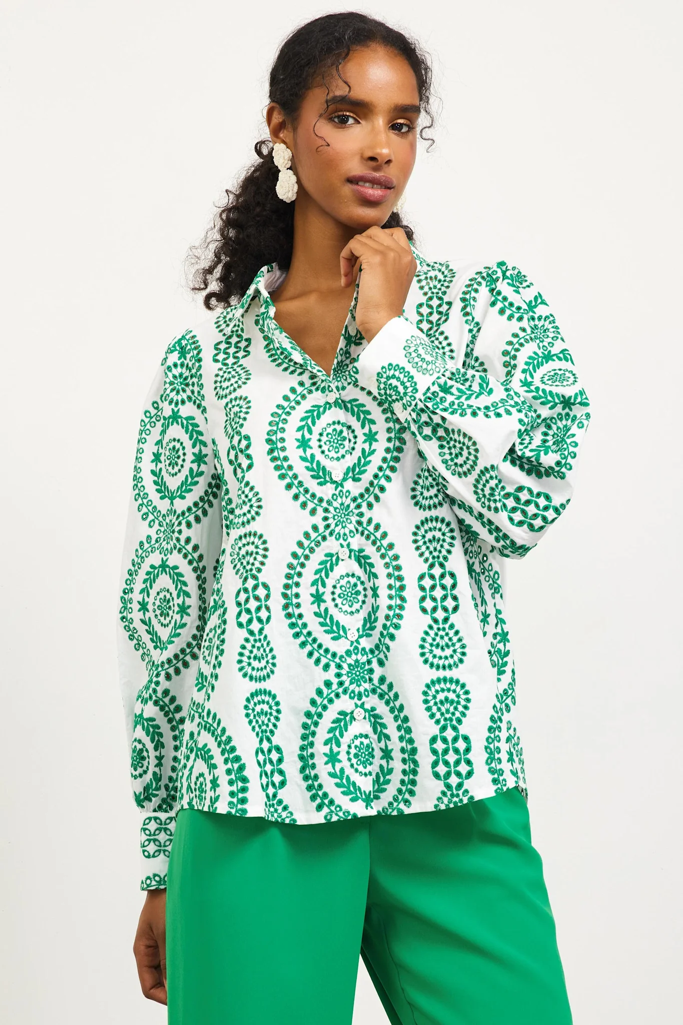 Naomi Eyelet Embroidered Long Sleeve Button Down Shirt - Image 3