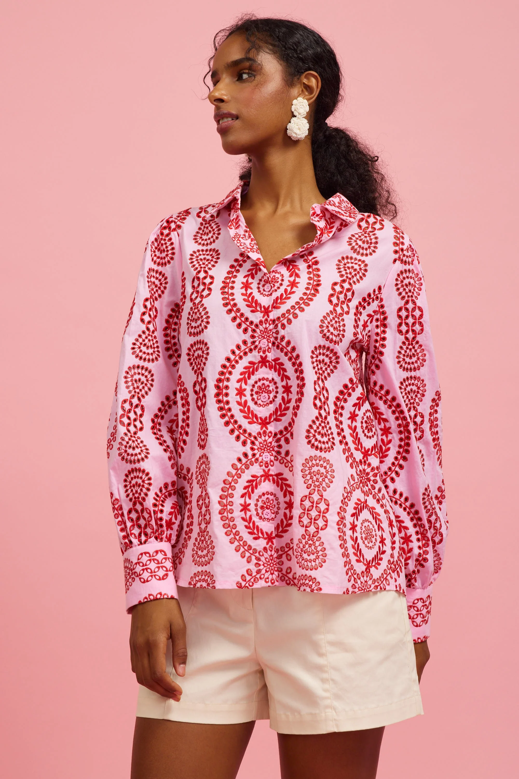 Naomi Eyelet Embroidered Long Sleeve Button Down Shirt - Image 5