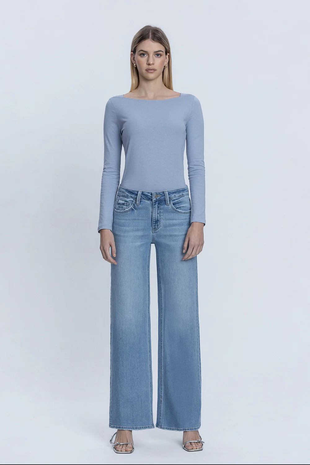 Natalie Mid Rise Full Length Medium Wash Wide Leg Jeans - Image 4