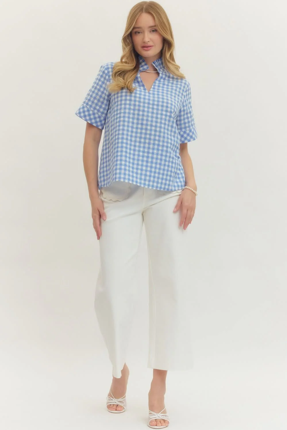 Natalie Gingham Short Sleeve Top - Image 3