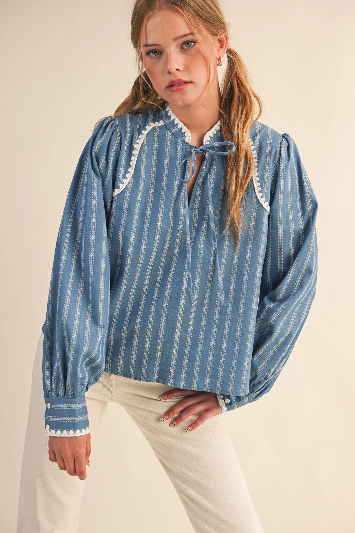 Nikka Striped Puff Sleeve Top - Image 2