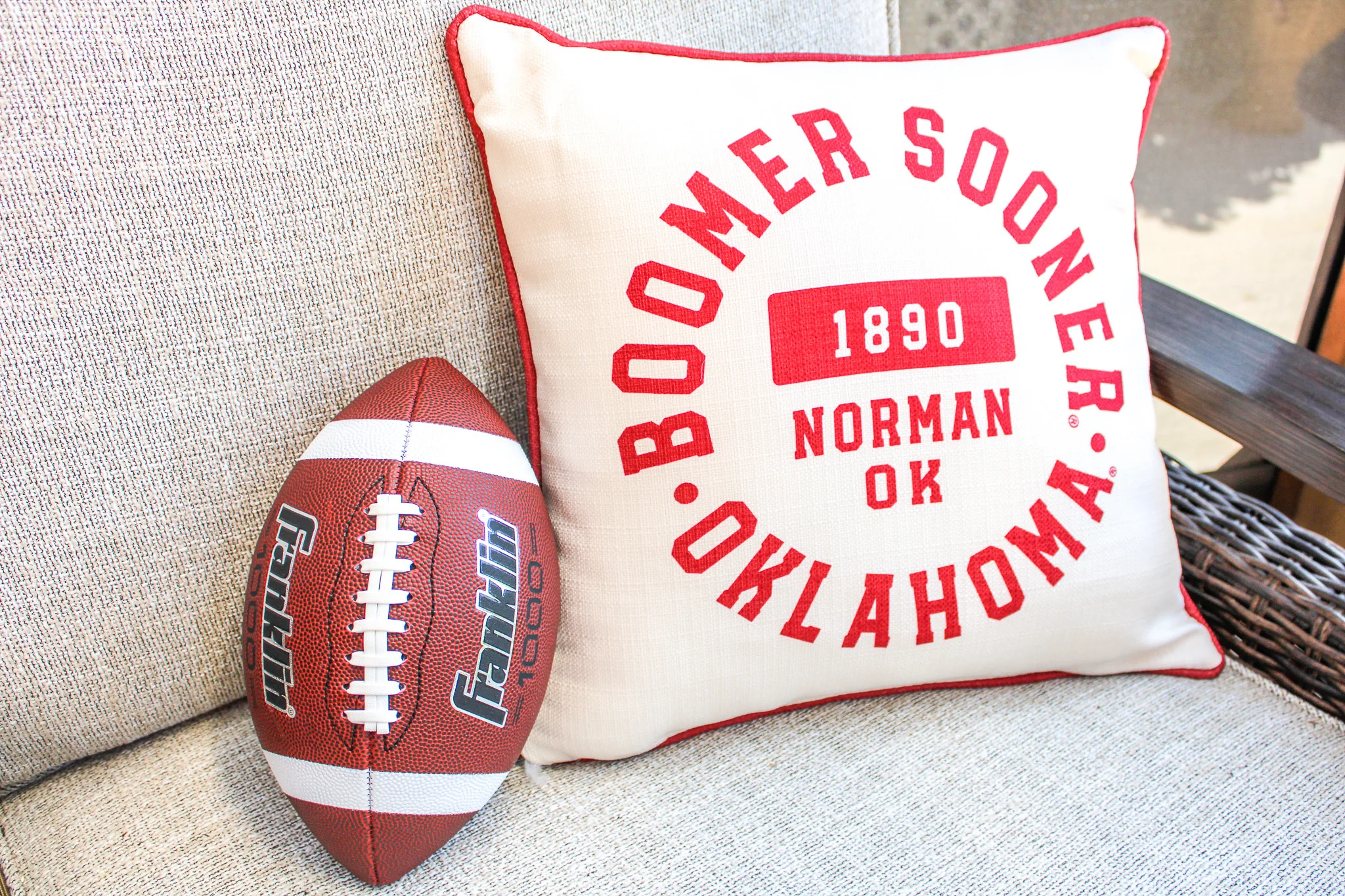 Oklahoma Athletic Circle Pillow + Piping