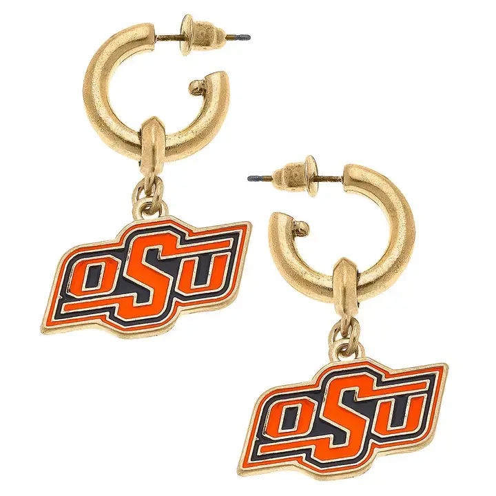Oklahoma State Cowboys Enamel Drop Hoop Earrings