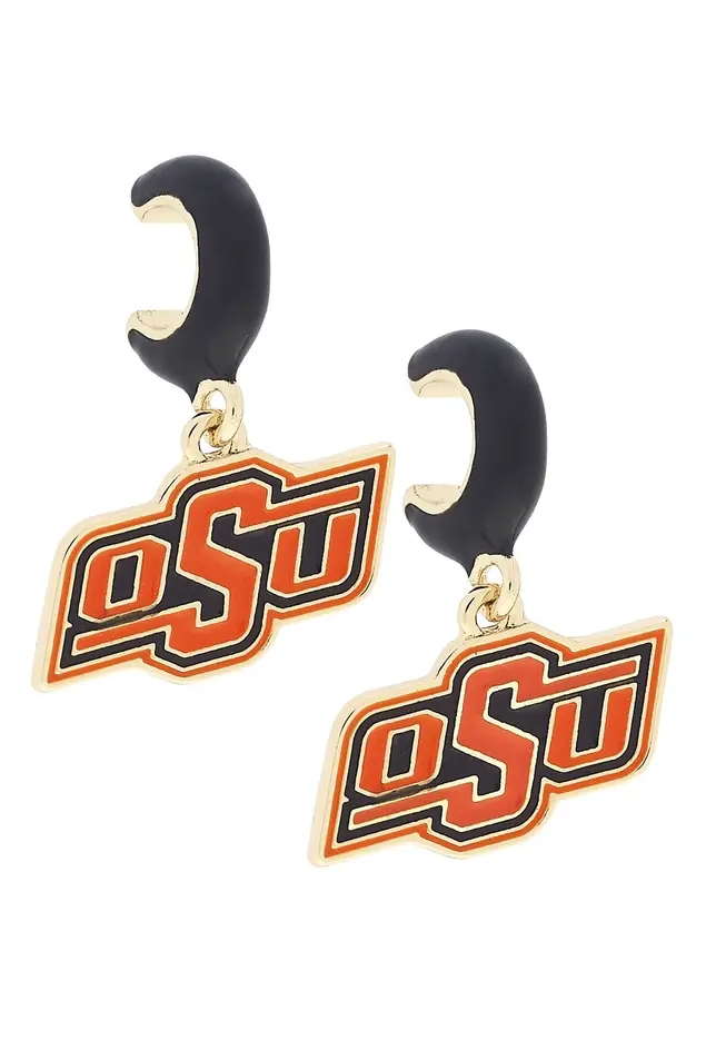 Oklahoma State Cowboys Enamel Logo Huggie Hoop Earrings