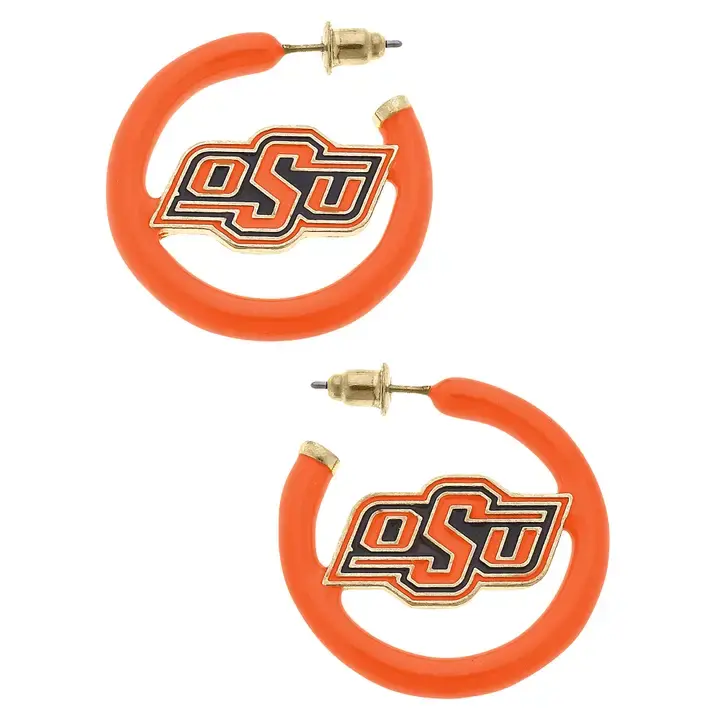 Oklahoma State Cowboys Logo Enamel Hoop Earrings