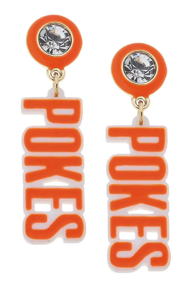 Oklahoma State Cowboys Resin Block Letter Earrings in Orange