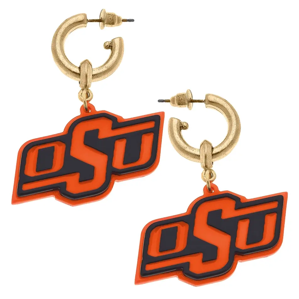 Oklahoma State Cowboys Resin Logo Drop Hoop Earring