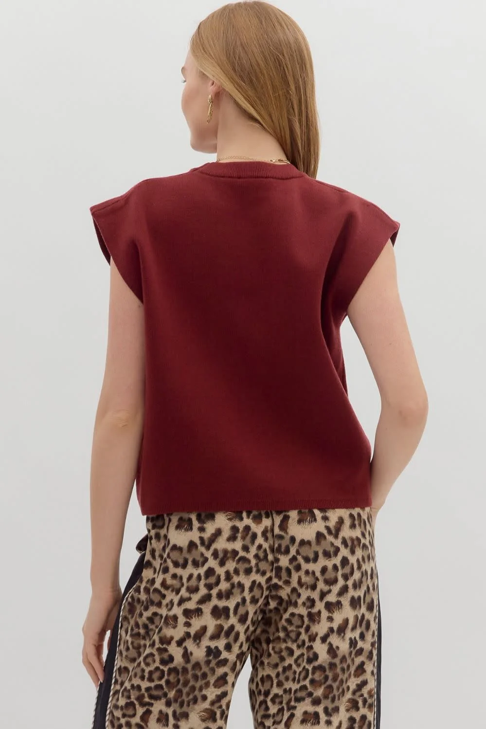 Olivia Solid Crewneck Sweater Knit Muscle Tee Top - Image 3