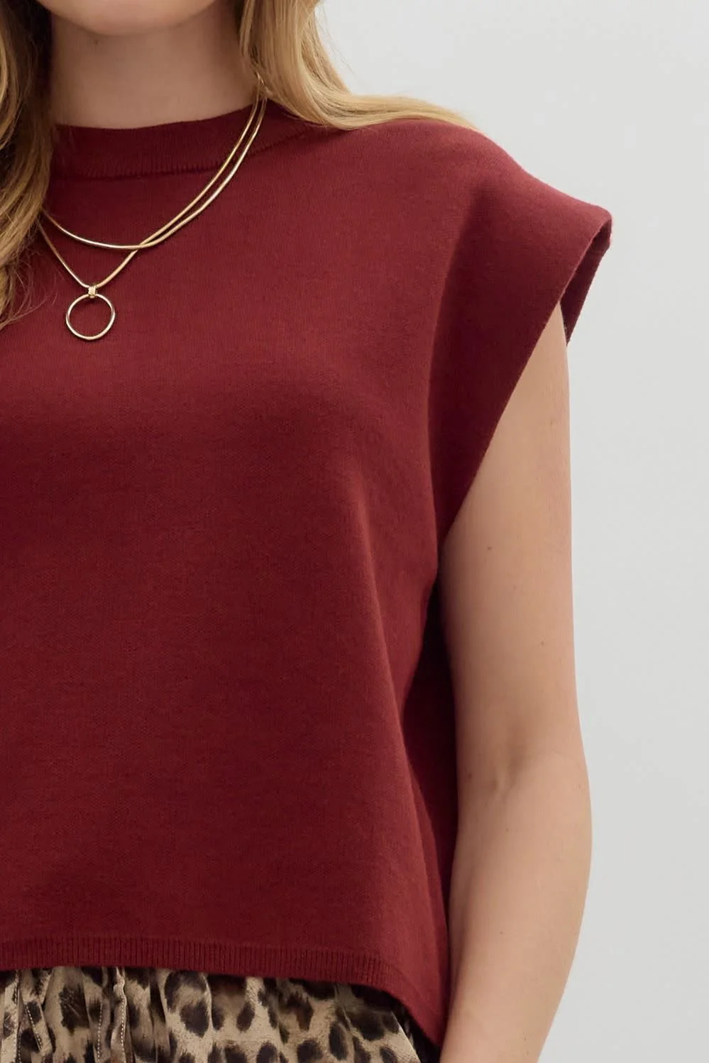Olivia Solid Crewneck Sweater Knit Muscle Tee Top - Image 4