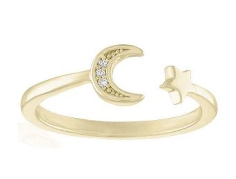 Open CZ Moon & Star Gold Layers Ring - Image 3