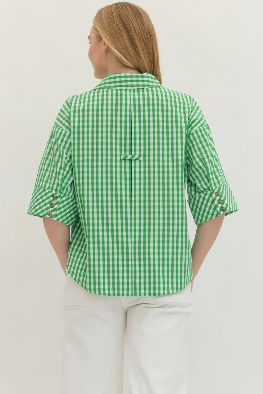 Pamela Gingham Print ¾ Sleeve Top - Image 3