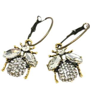 Pave and Rhinestone Bee Hoop Earrings - Image 2