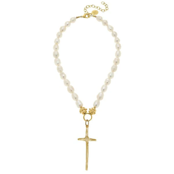 Pearl Tall Cross Necklace