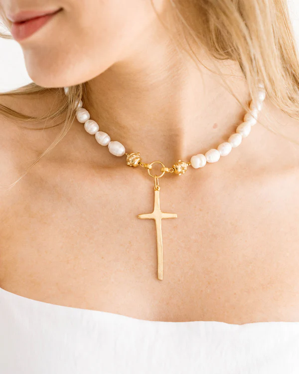 Pearl Tall Cross Necklace - Image 2