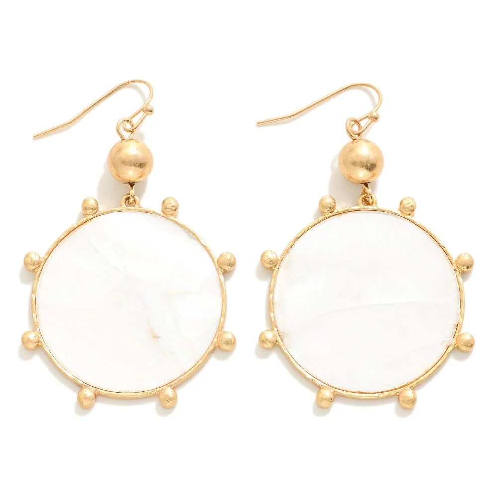 Pearlescent Circle Drop Earrings - White