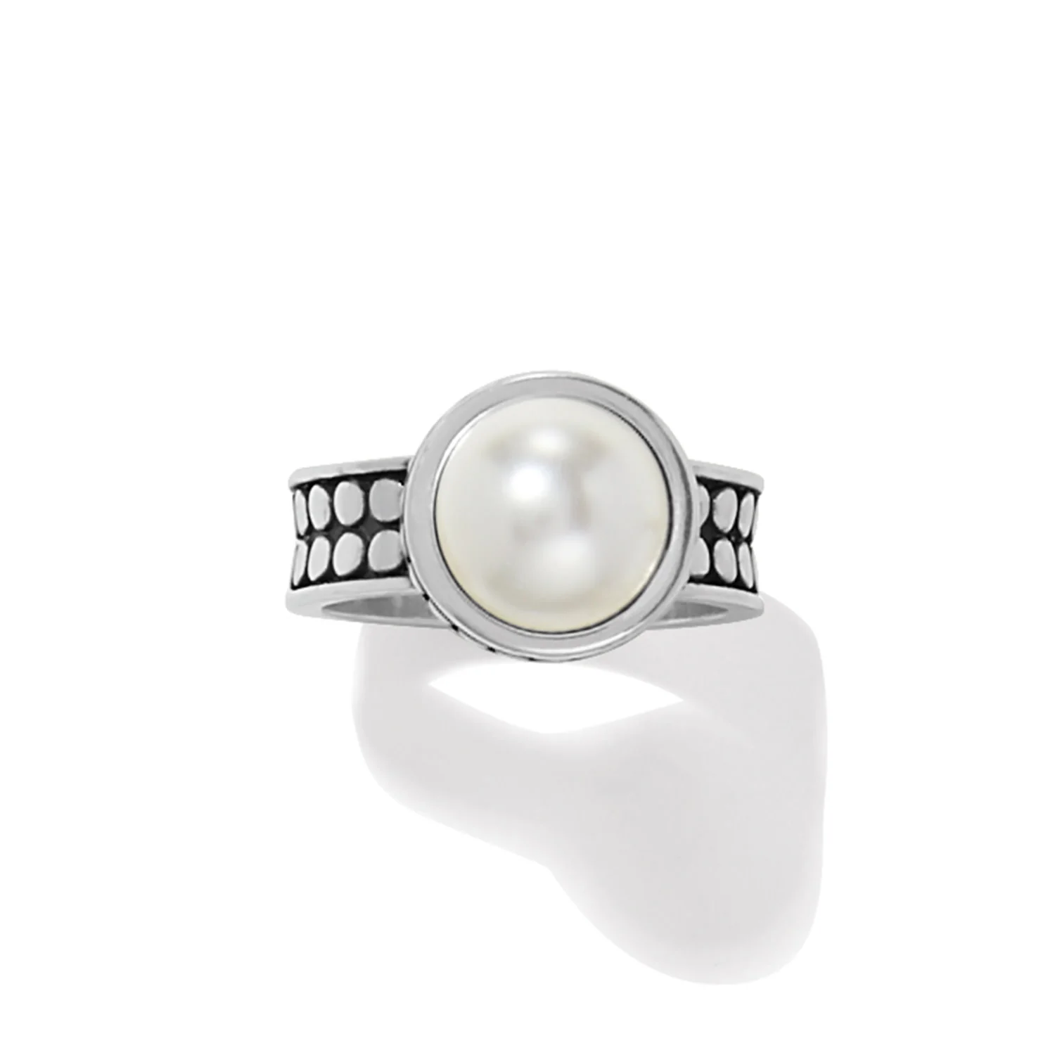 Pebble Dot Pearl Wide Band Ring - Image 4