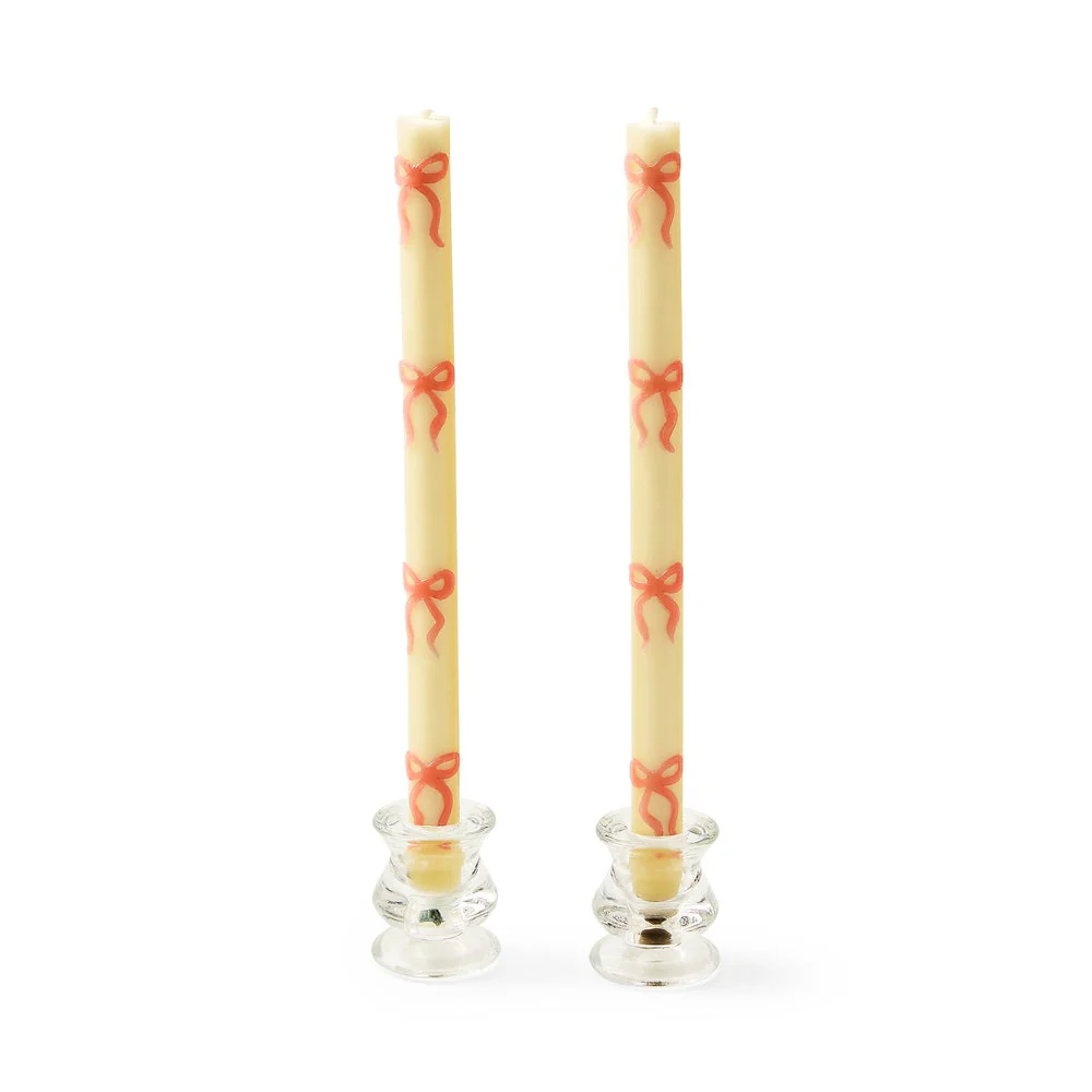 Pink Bow Dinner Candles - Set of 2
