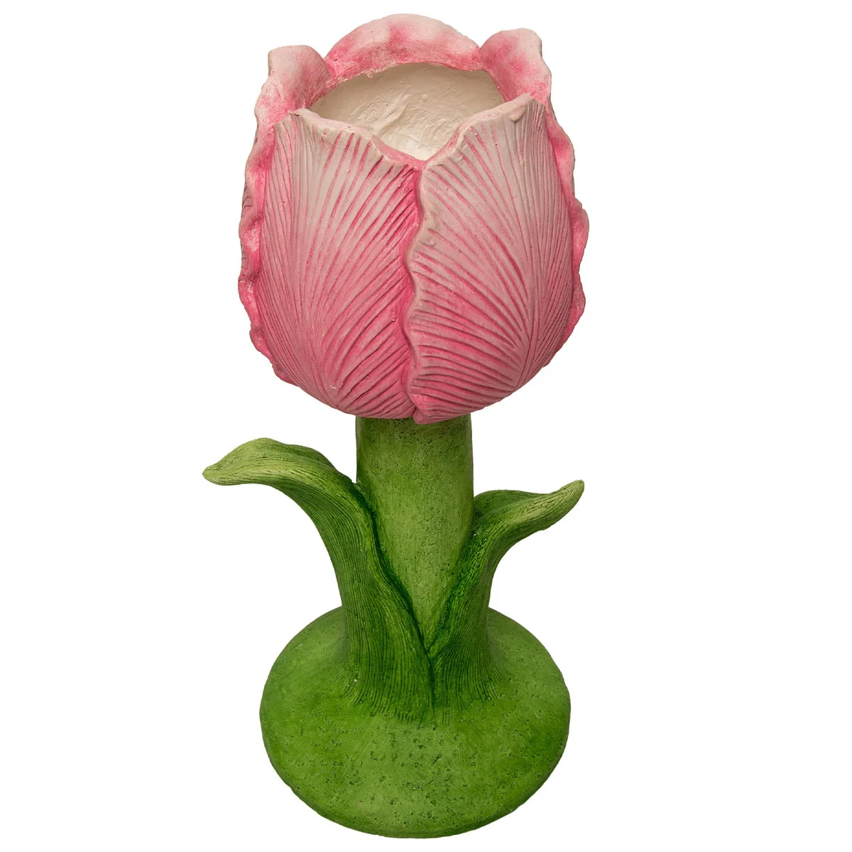 Pink Single Tulip Planter With Leaves