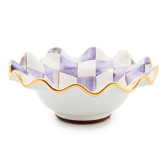 Plum Check Ceramic Fluted Breakfast Bowl - Image 3