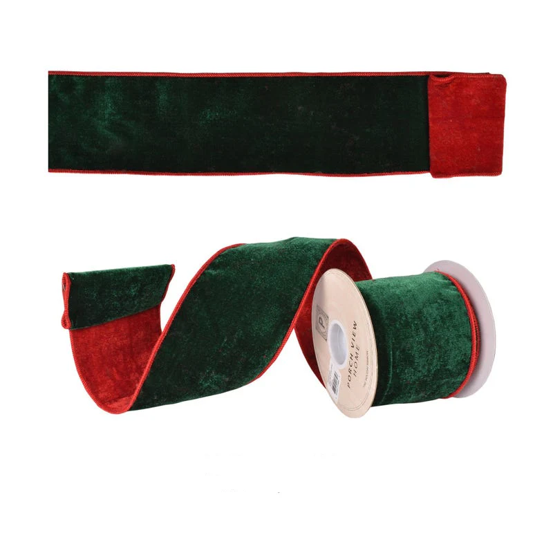 Plush Red & Green Velvet Ribbon 4"