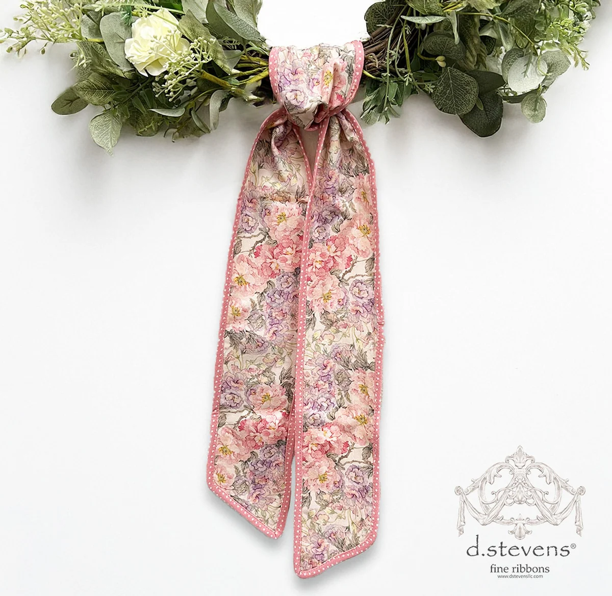 Poplin Mix Floral Sash Polka Dot Backing, Pink Mauve 4" x 56"