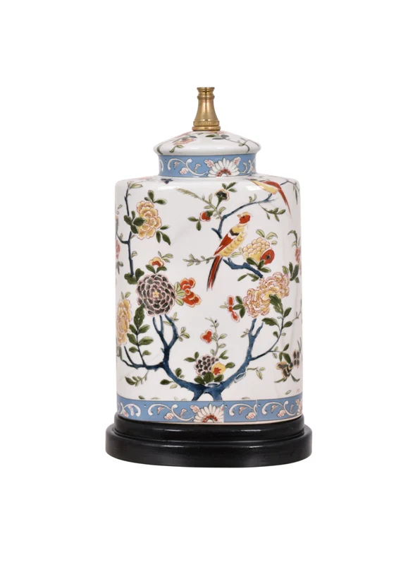 Porcelain European Floral Oval Urn Lamp - Image 2