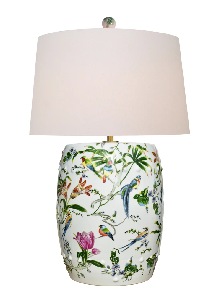 Porcelain Lily Floral Garden Stool Lamp
