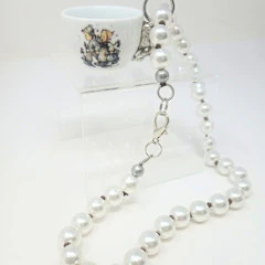Porcelain Teacup Charm Pearl Necklace with M.I. Hummel Artwork