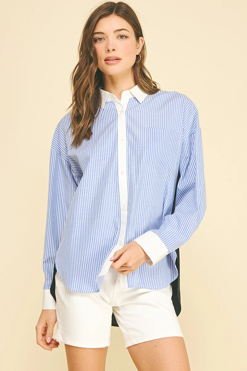 Rachel Contrast Striped Button Down Shirt