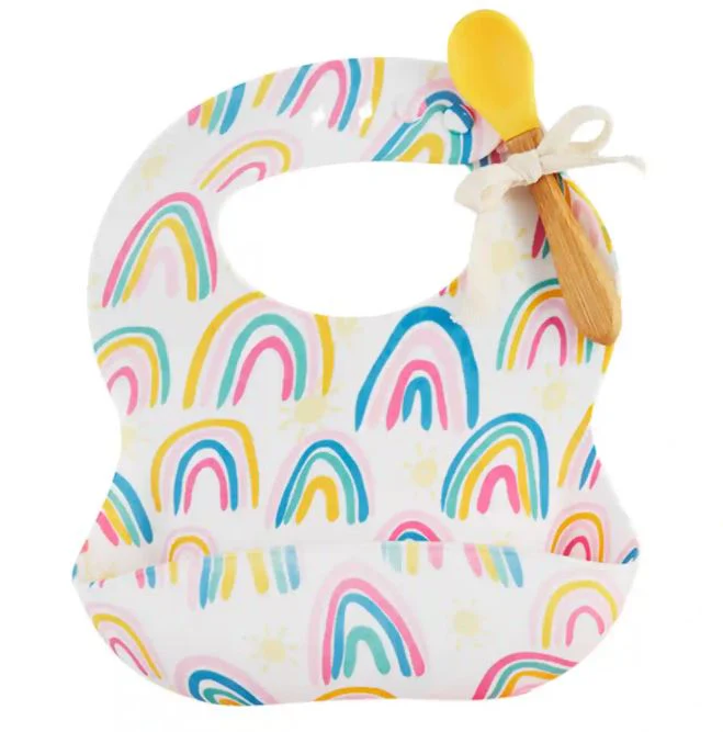 Rainbow Print Silicone Bib and Spoon