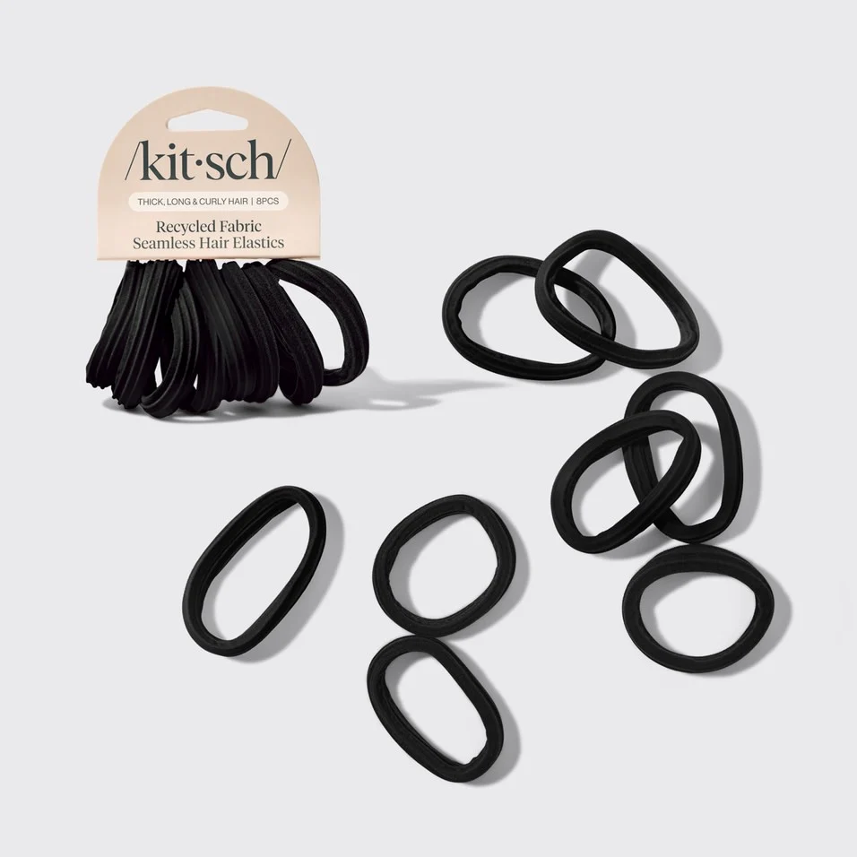 Recycled Seamless Hair Elastics 8pc Set- Black - Image 2